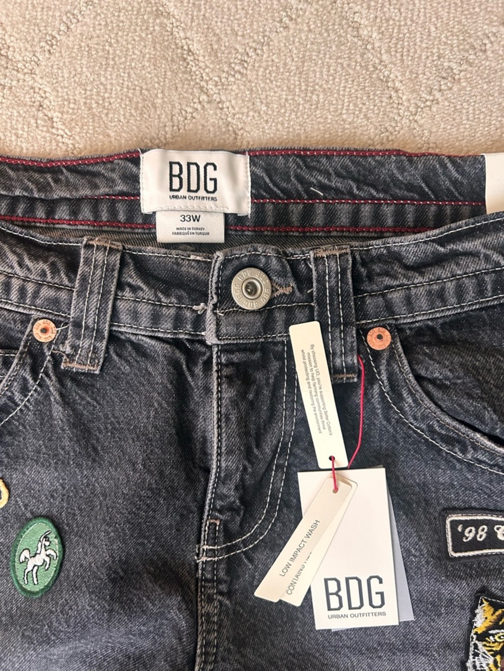 BDG Black Washed Patchwork Tiger Jeans - Picture 2 of 7